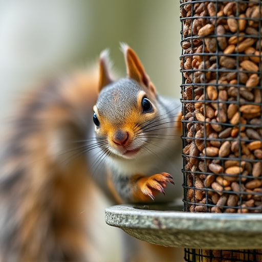Close-up of squirrel being deterred feeder