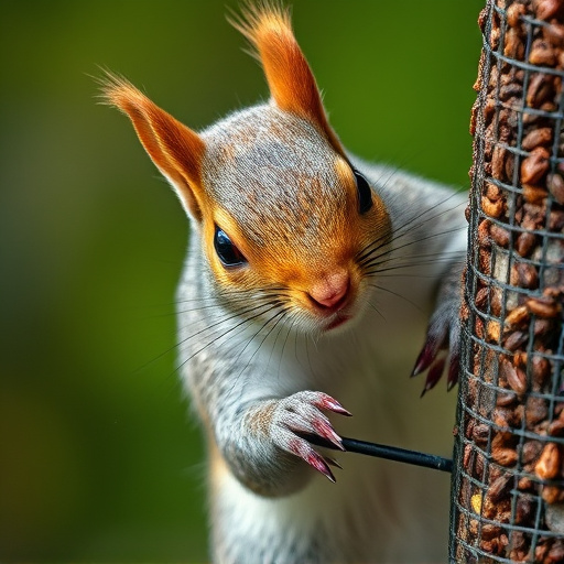 Close-up of squirrel being deterred feeder