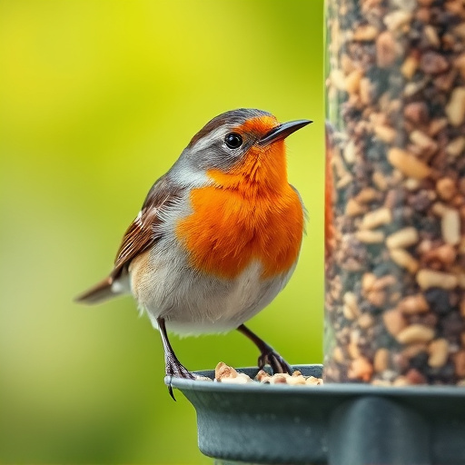 Close-up of suet feeder with robin