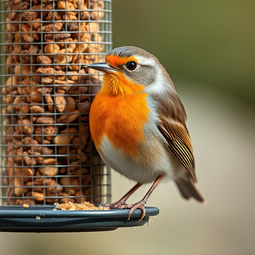 Close-up of suet feeder with robin