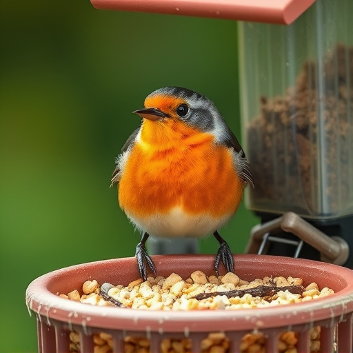Close-up of suet feeder with robin