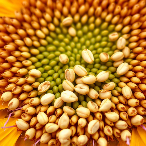 Close-up of sunflower and millet seeds