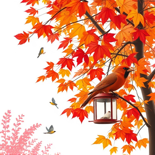 Colorful autumn leaves and feeders
