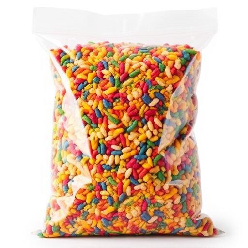 Colourful bird seed blend in clear bag