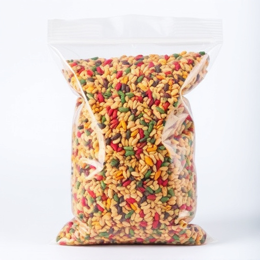 Colourful bird seed blend in clear bag