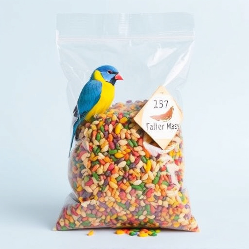 Colourful bird seed blend in clear bag