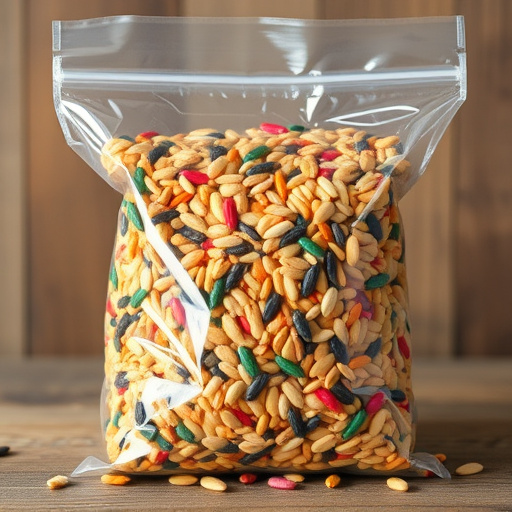 Colourful bird seed blend in clear bag