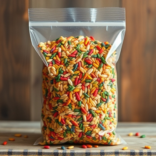 Colourful bird seed blend in clear bag