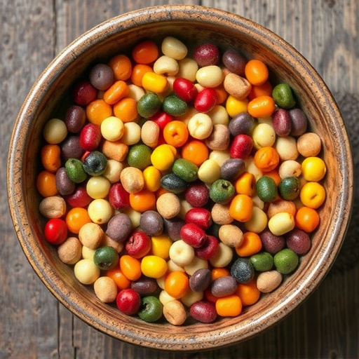 Colourful seeds in shallow feeding dish
