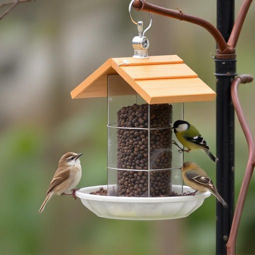 Compact bird feeding station with small birds