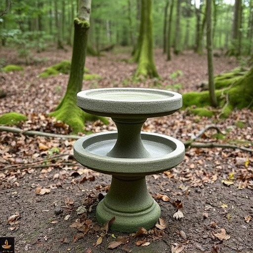 Concrete bird bath in natural woodland setting