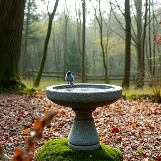 Concrete bird bath in natural woodland setting