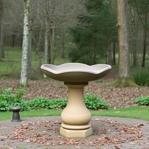 Concrete bird bath in natural woodland setting