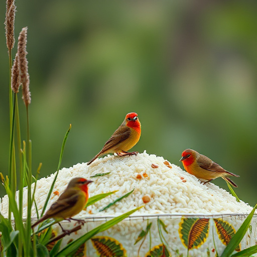 Cooked rice scattered for garden birds