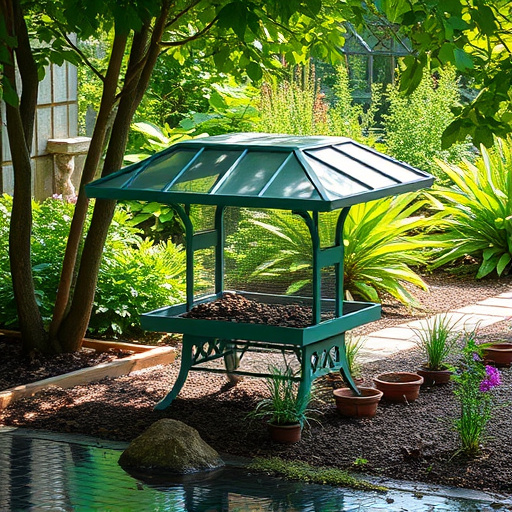 Covered ground feeder in shaded garden