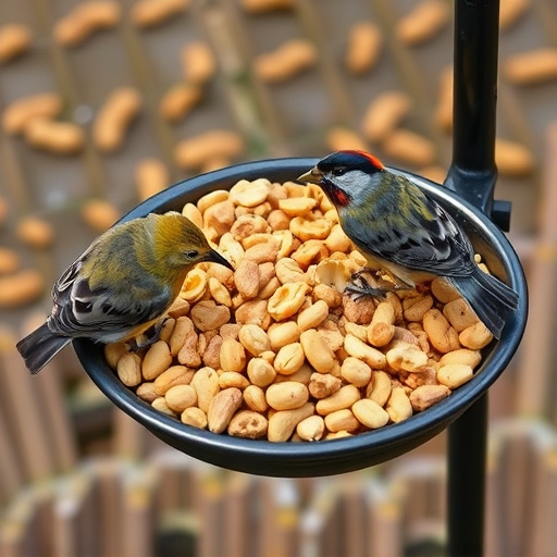 Crushed peanuts offered on feeding tray