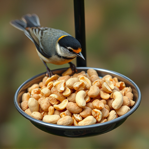 Crushed peanuts offered on feeding tray