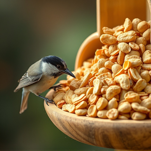 Crushed peanuts offered on feeding tray
