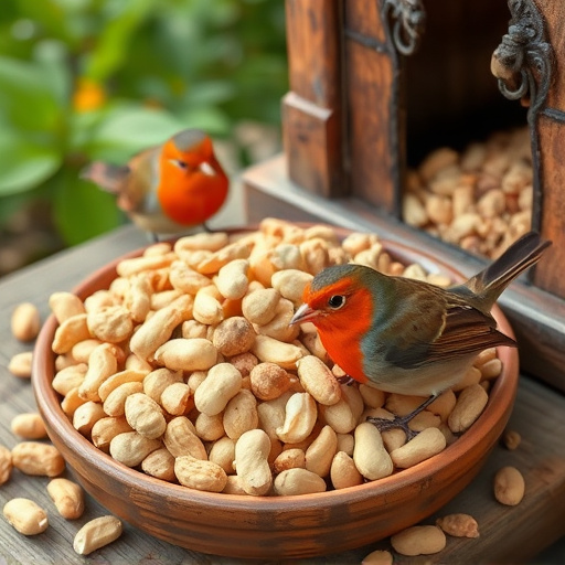 Crushed peanuts served for garden robins