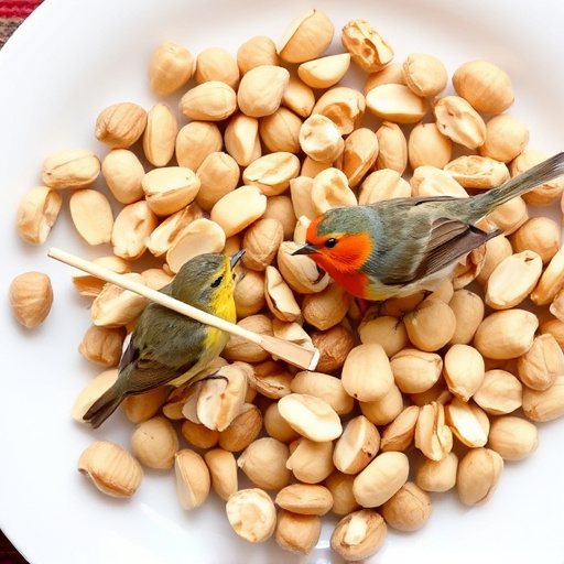 Crushed peanuts served for garden robins