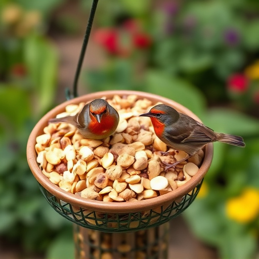 Crushed peanuts served for garden robins