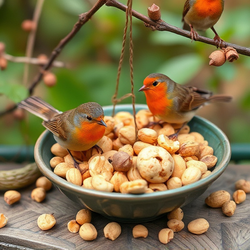 Crushed peanuts served for garden robins
