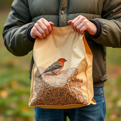 Customer holding bird seed delivery bag