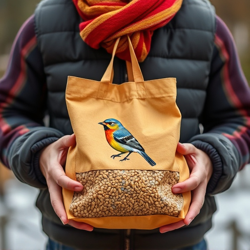 Customer holding bird seed delivery bag