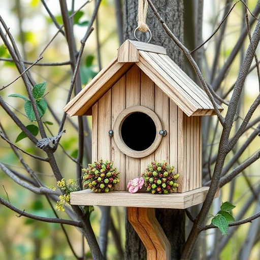 Decorative bird box in natural setting
