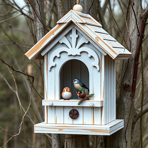 Decorative bird box in natural setting