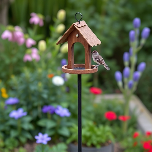 Decorative bird feeder standing in garden