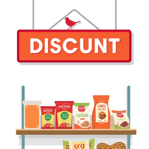 Discount sign above bird food shelf