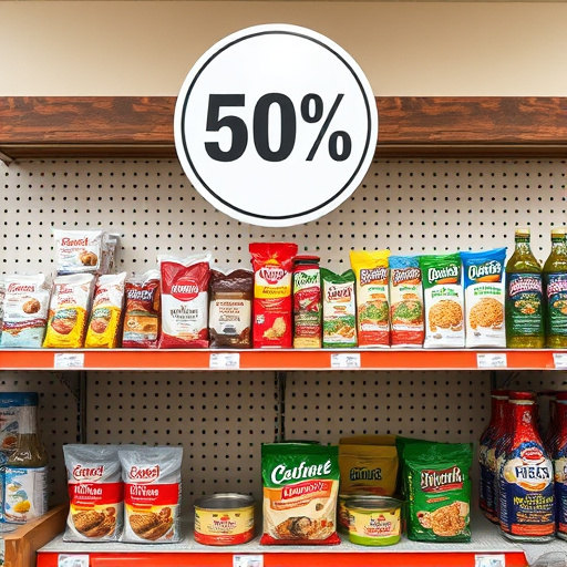 Discount sign above bird food shelf