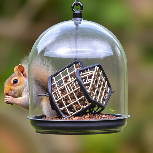 Dome-covered feeder deterring grey squirrel