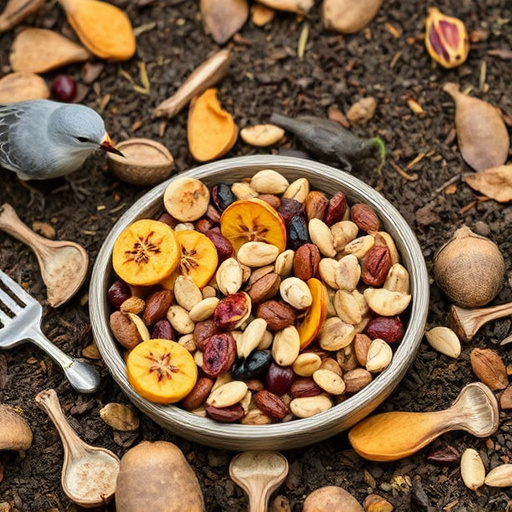 Dried fruit and seeds in ground feeder