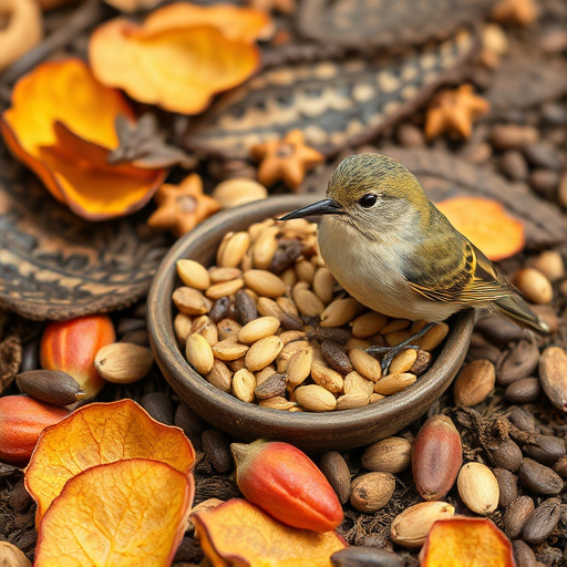 Dried fruit and seeds in ground feeder