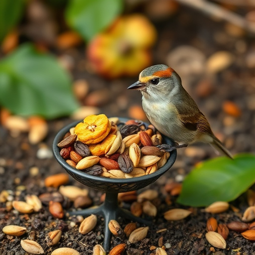 Dried fruit and seeds in ground feeder