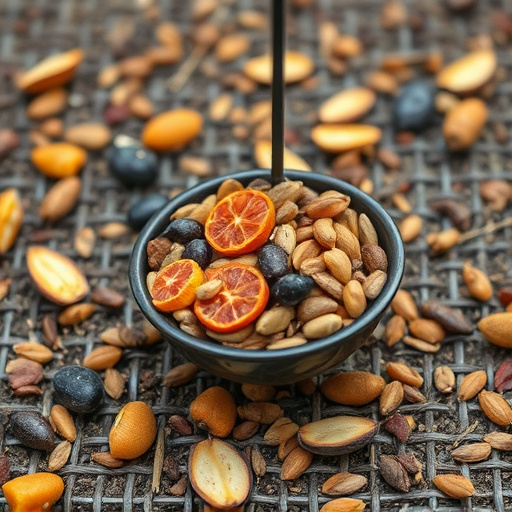 Dried fruit and seeds in ground feeder