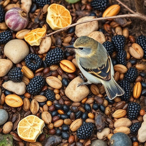 Dried fruit and seeds in ground feeder