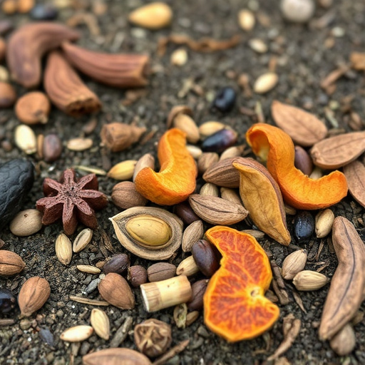 Dried fruit and seeds in ground feeder