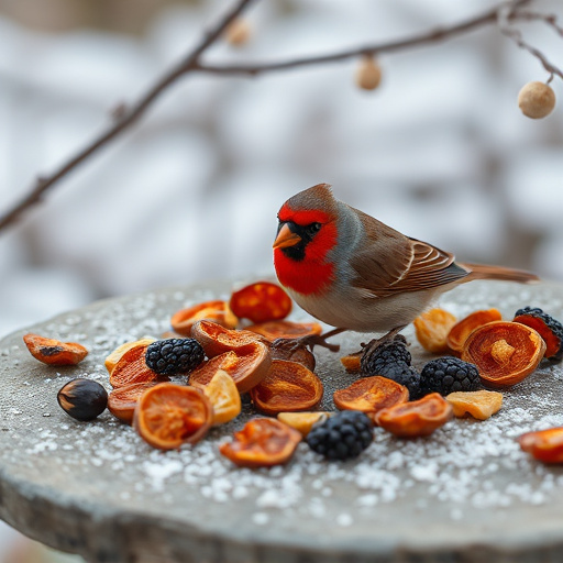 Dried fruits scattered on bird table