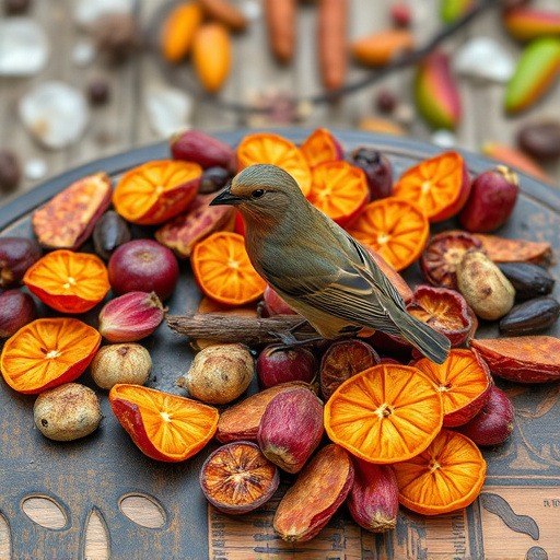 Dried fruits scattered on bird table
