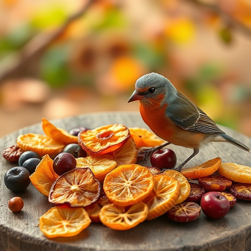 Dried fruits scattered on bird table