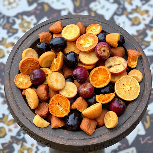 Dried fruits scattered on bird table