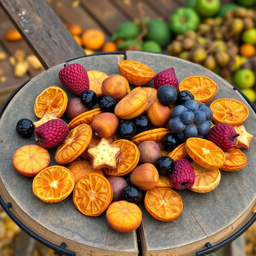 Dried fruits scattered on bird table