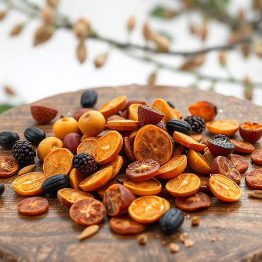 Dried fruits scattered on bird table