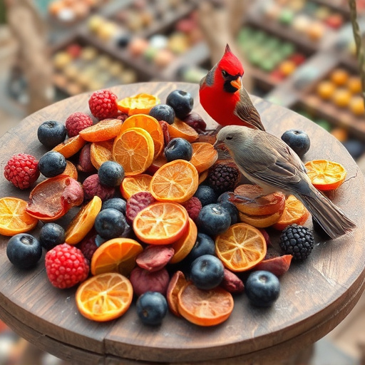 Dried fruits scattered on bird table