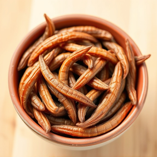 Dried mealworms in small bowl