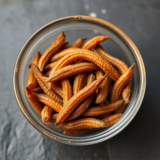 Dried mealworms in small bowl
