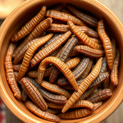 Dried mealworms in small bowl